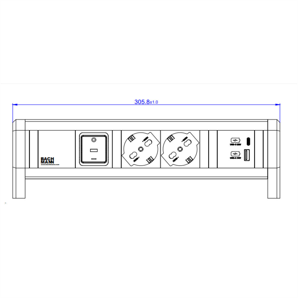 BACHMANN DESK 2xP40 1xUSB A/C 22W 1xSchalter GST18 RAL9010