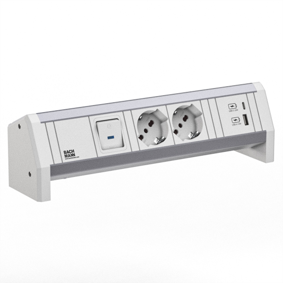 BACHMANN DESK 2xP40 1xUSB A/C 22W 1xSchalter GST18 RAL9010 Aufbau-Anschlussfelder DESK1