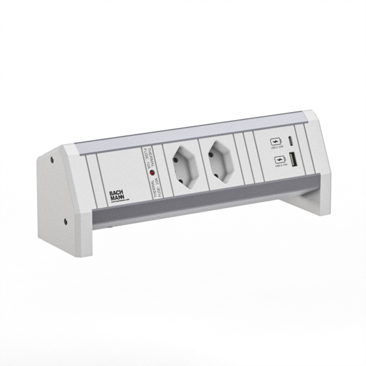 BACHMANN DESK 2xCH 0° 1xUSB A/C 22W GST18 RAL9010 Aufbau-Anschlussfelder DESK1