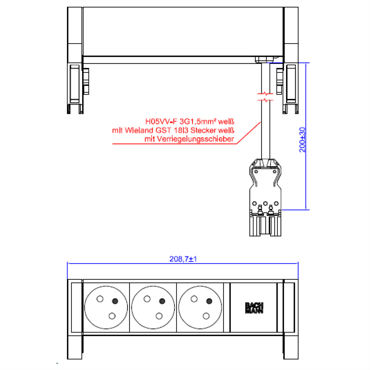 BACHMANN DESK2 white 3xUTE 0,2m GST18 RAL9010, BACHMANN 902.3101 (BILD2)