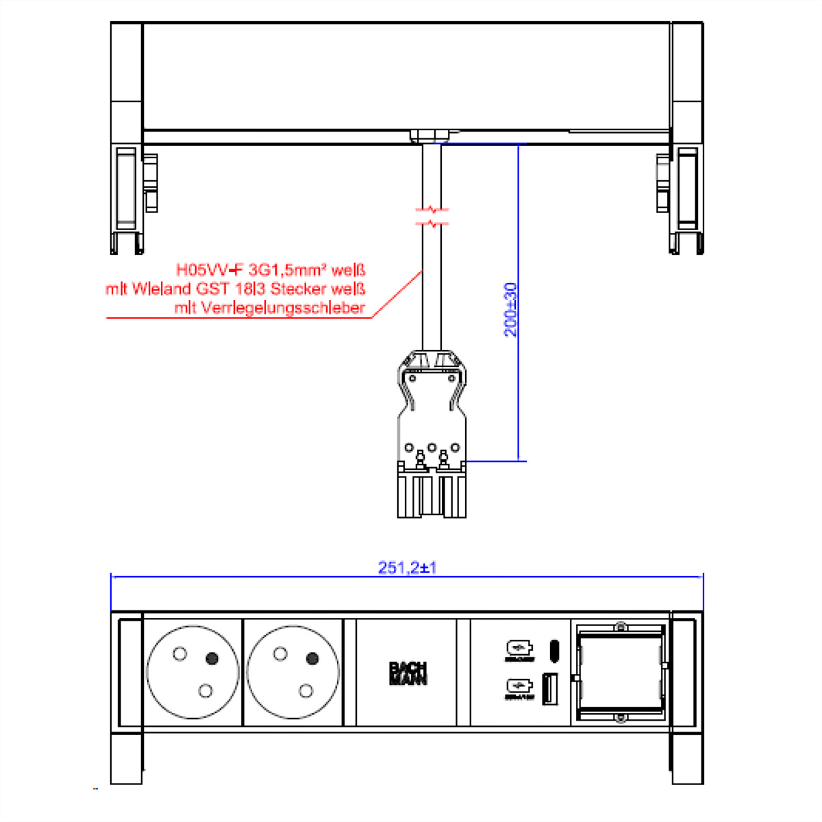 BACHMANN DESK2 white 2xUTE 1xCM 1xUSB A/C 22W 0,2m 902.3102 (BILD2)