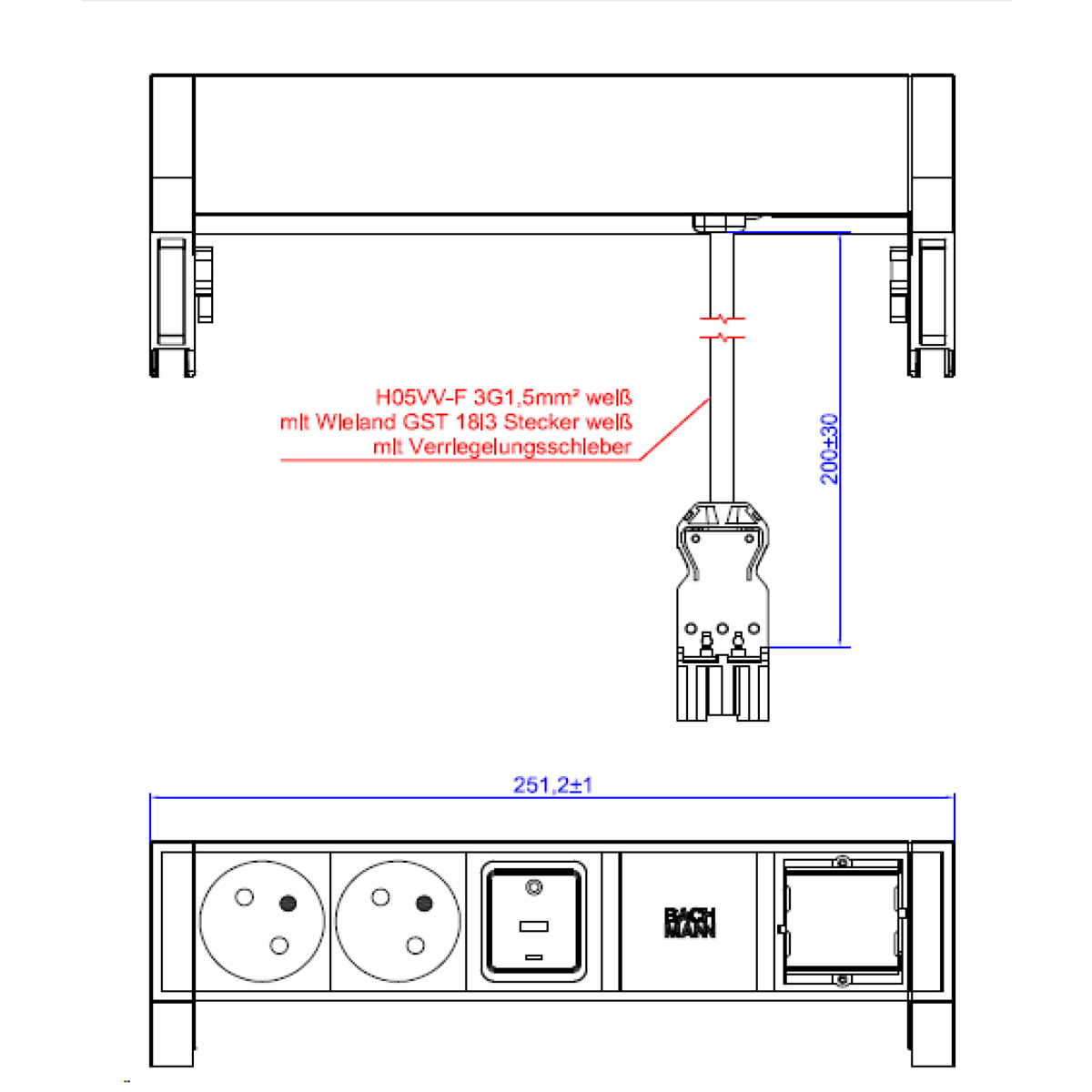 BACHMANN DESK2 white 2xUTE 1xSchalter 1xCM 0,2m GST18 902.3103 (BILD2)