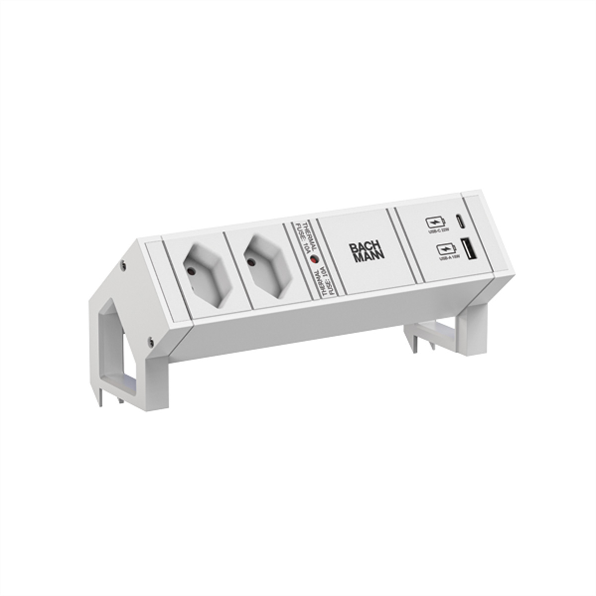 BACHMANN DESK2 2xCH T13 1xUSB A/C 22W 0,2m GST18 RAL9010 Aufbau-Anschlussfelder DESK2