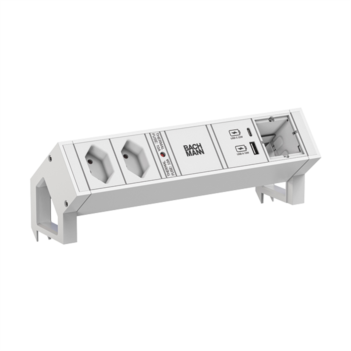 BACHMANN DESK2 white 2xCH 1xUSB A/C 22W 1xCM 0,2m GST18 RAL9010 Aufbau-Anschlussfelder DESK2