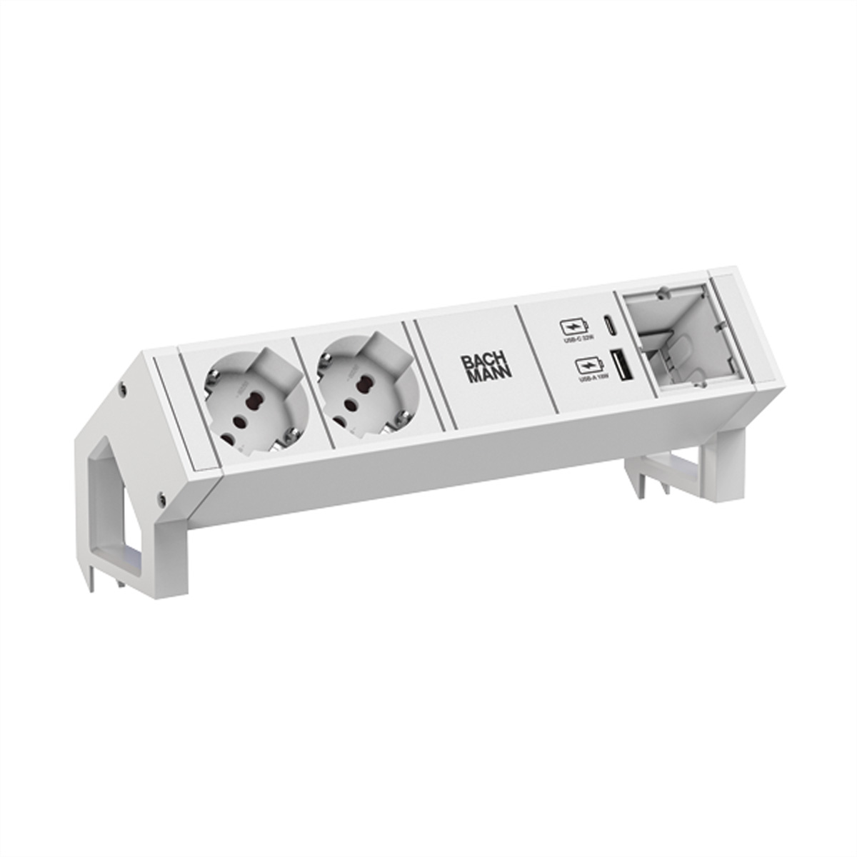 BACHMANN DESK2 white 2xP40 1xSchalter 1xUSB A/C 22W 1xCM 0,2m GST18 Aufbau-Anschlussfelder DESK2
