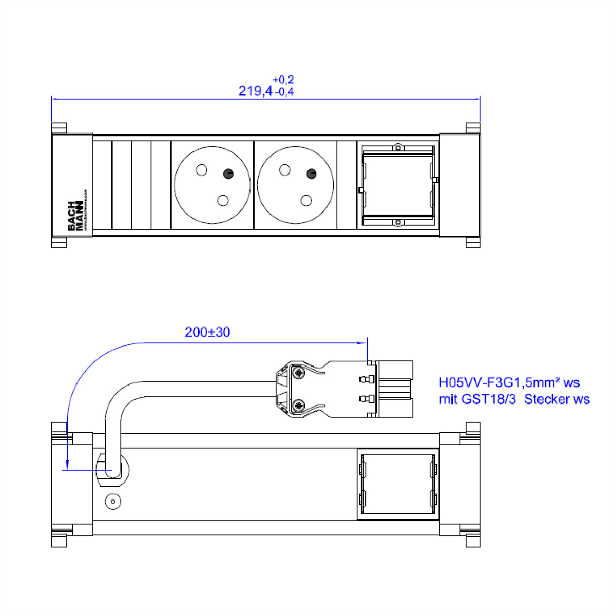 BACHMANN POWER FRAME 2xUTE 1xCM 0,2m GST18 RAL9010, 916.713 (BILD2)