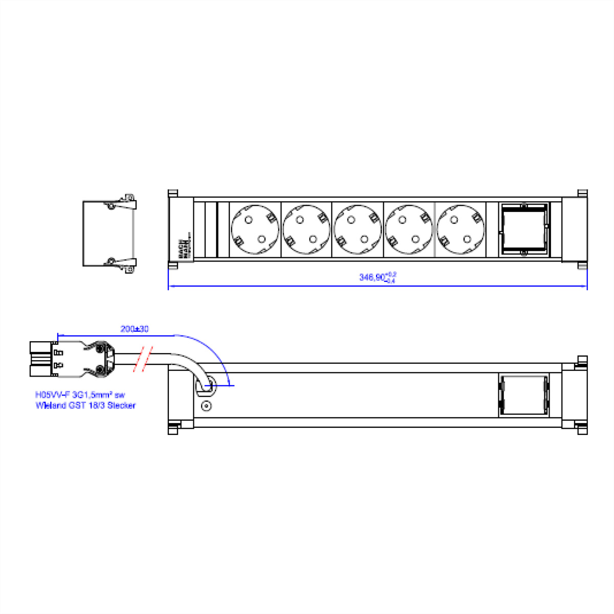 BACHMANN POWER FRAME 5xCEE7/3 1xCM 0,2m GST18i3