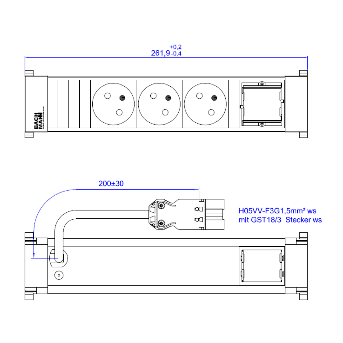 BACHMANN POWER FRAME 3xUTE 1xCM 0,2m GST18 RAL9010, 916.715 (BILD2)