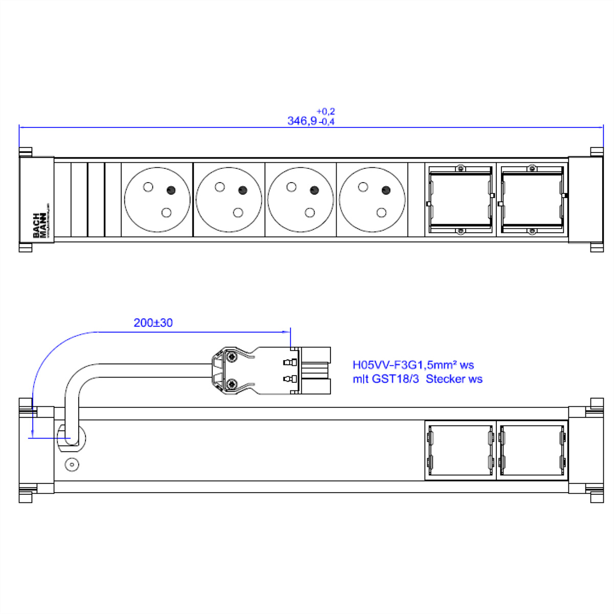 BACHMANN POWER FRAME 4xUTE 2xCM 0,2m GST18 RAL9010, 916.717 (BILD2)