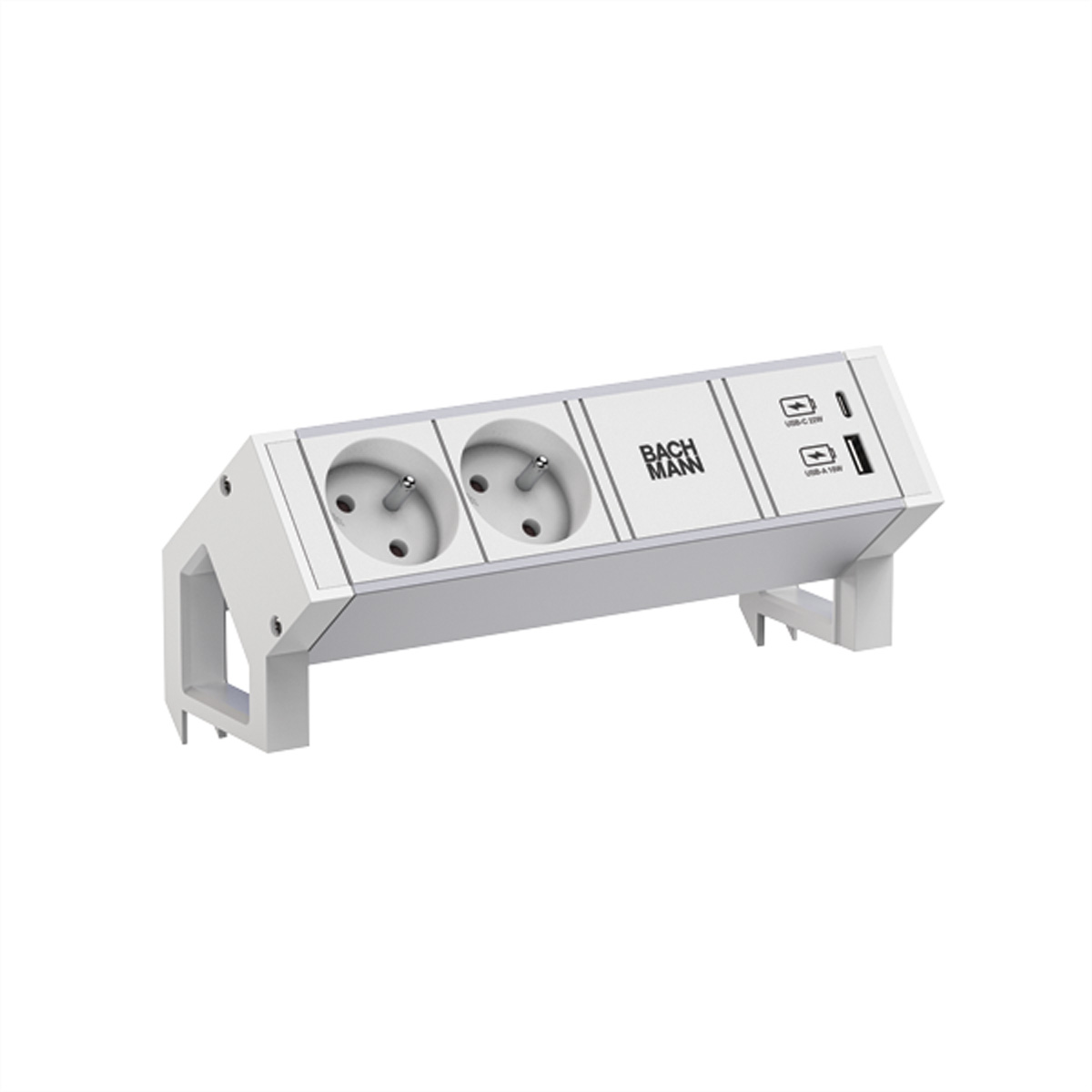 BACHMANN DESK2 ALU WHITE 2xUTE 1xUSB A/C 22W 0,2m GST18