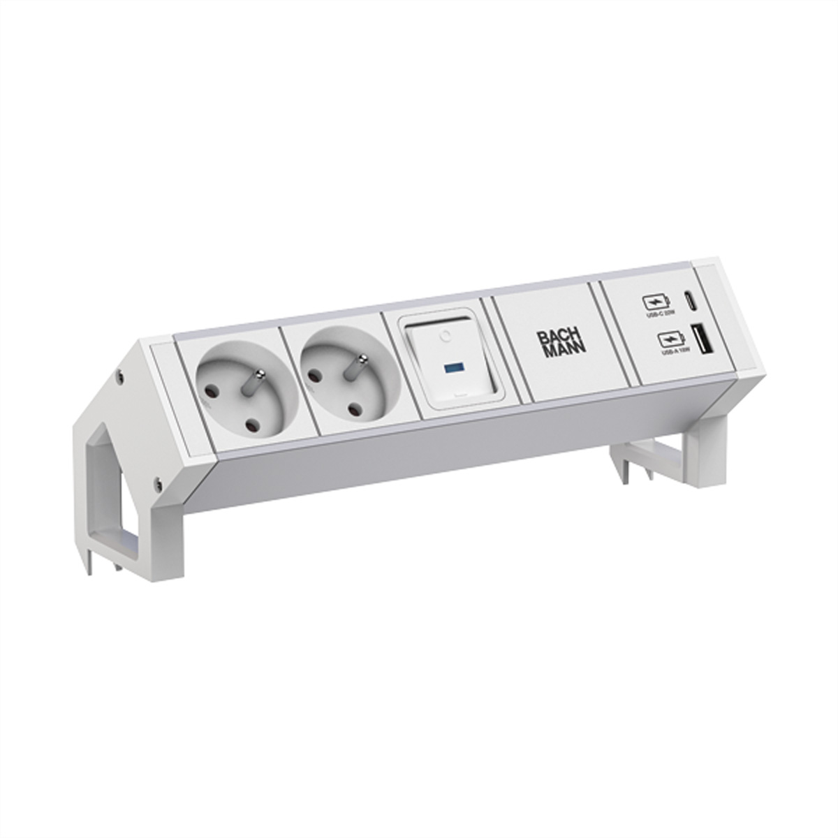 BACHMANN DESK2 ALU WHITE 2xUTE 1xUSB A/C 22W 1xSchalter 0,2m