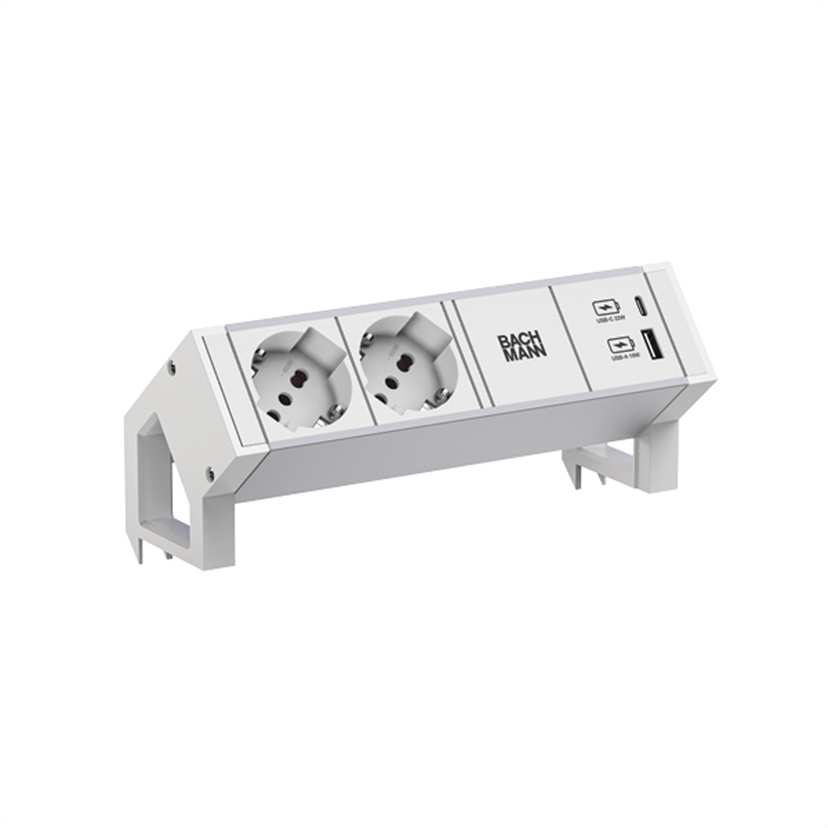 BACHMANN DESK2 ALU WHITE 2xP40 1xUSB A/C 22W 0,2m GST18 Aufbau-Anschlussfelder DESK2