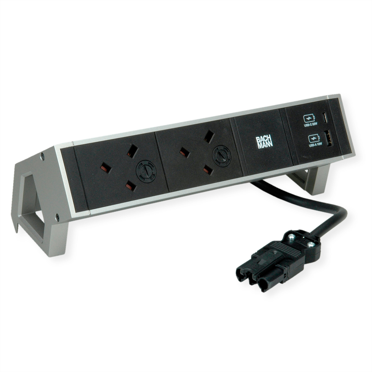 BACHMANN DESK2 2xUK 1xUSB A/C 22W, 0,2m GST18 INOX United Kingdom