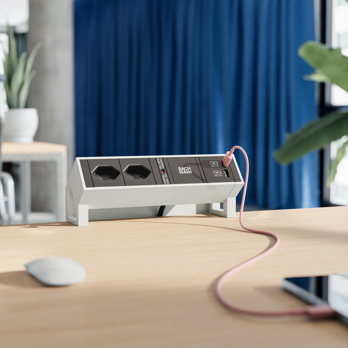 BACHMANN DESK2 2xCH 1xUSB A/C 22W, 0,2m GST18 RAL9010 Schweiz