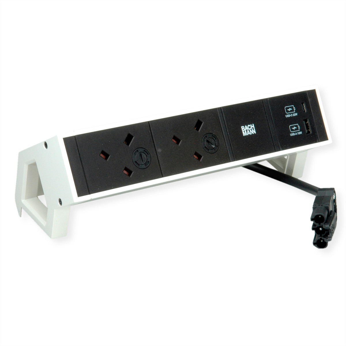 BACHMANN DESK2 2xUK 1xUSB A/C 22W, 0,2m GST18 RAL9010 United Kingdom
