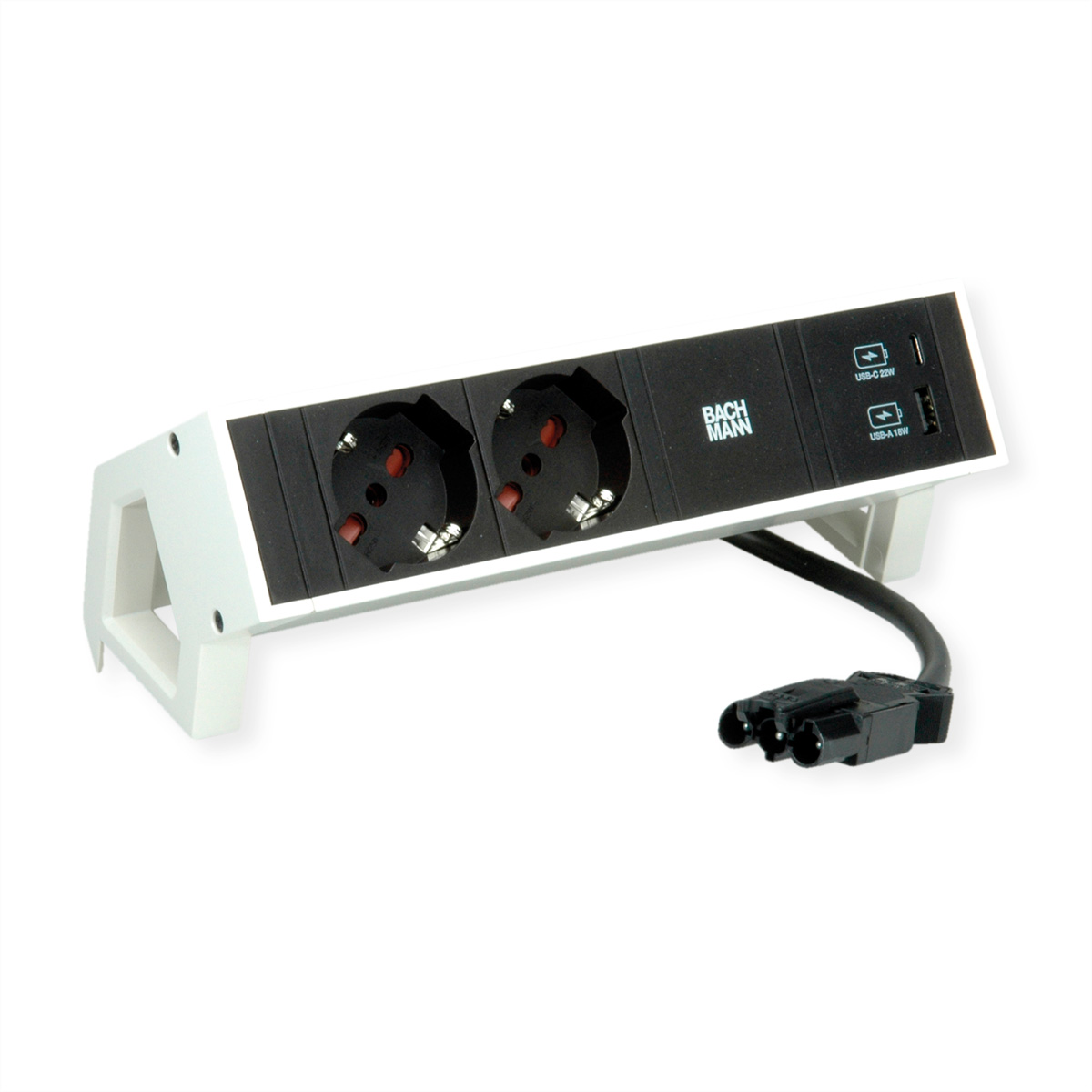 BACHMANN DESK2 2xP40 1xUSB A/C 22W, 0,2m GST18 RAL9010 Italia
