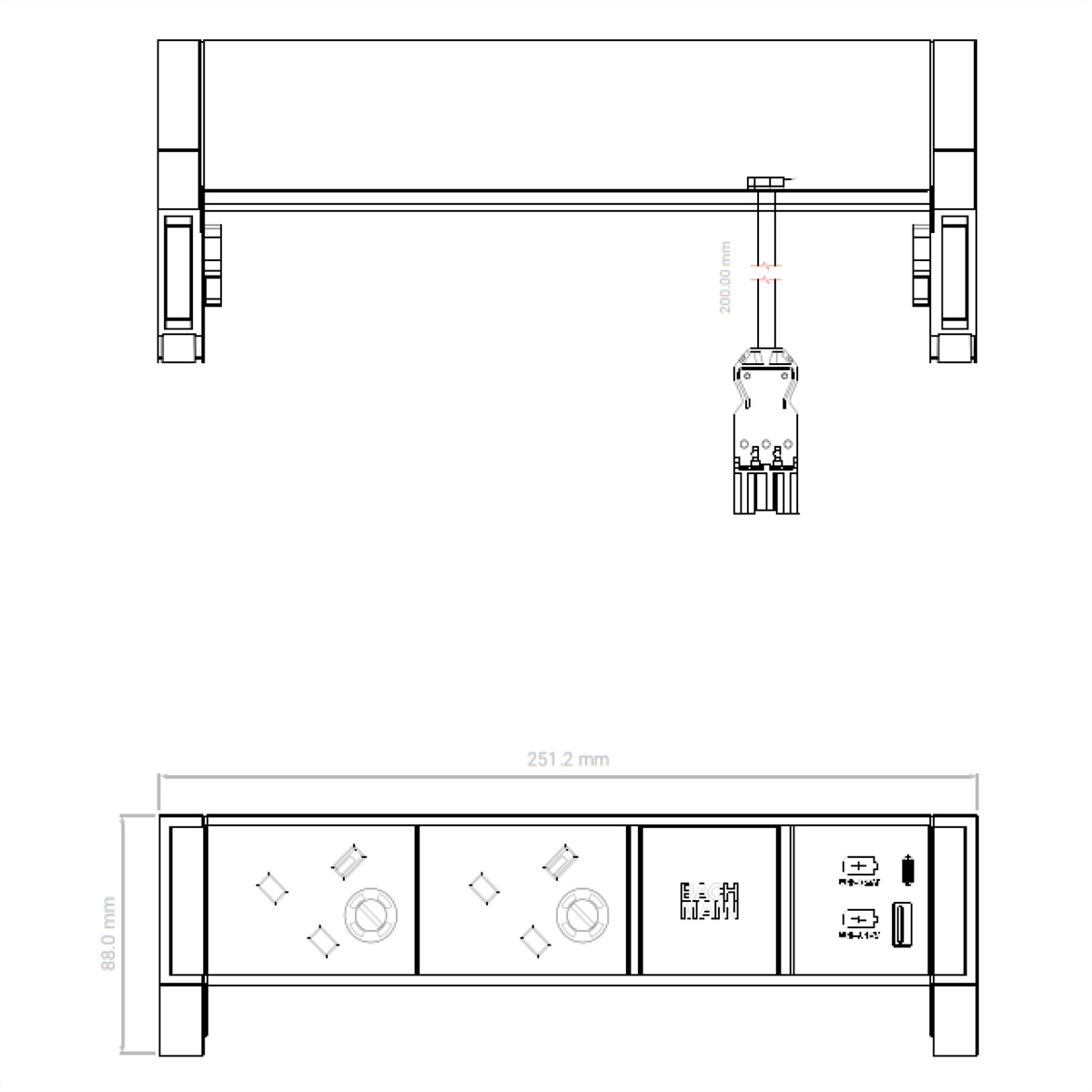 BACHMANN DESK2 2xUK 1xUSB A&amp,C 22W, 0,2m GST18 RAL9005 United Kingdom Aufbau-Anschlussfelder DESK2