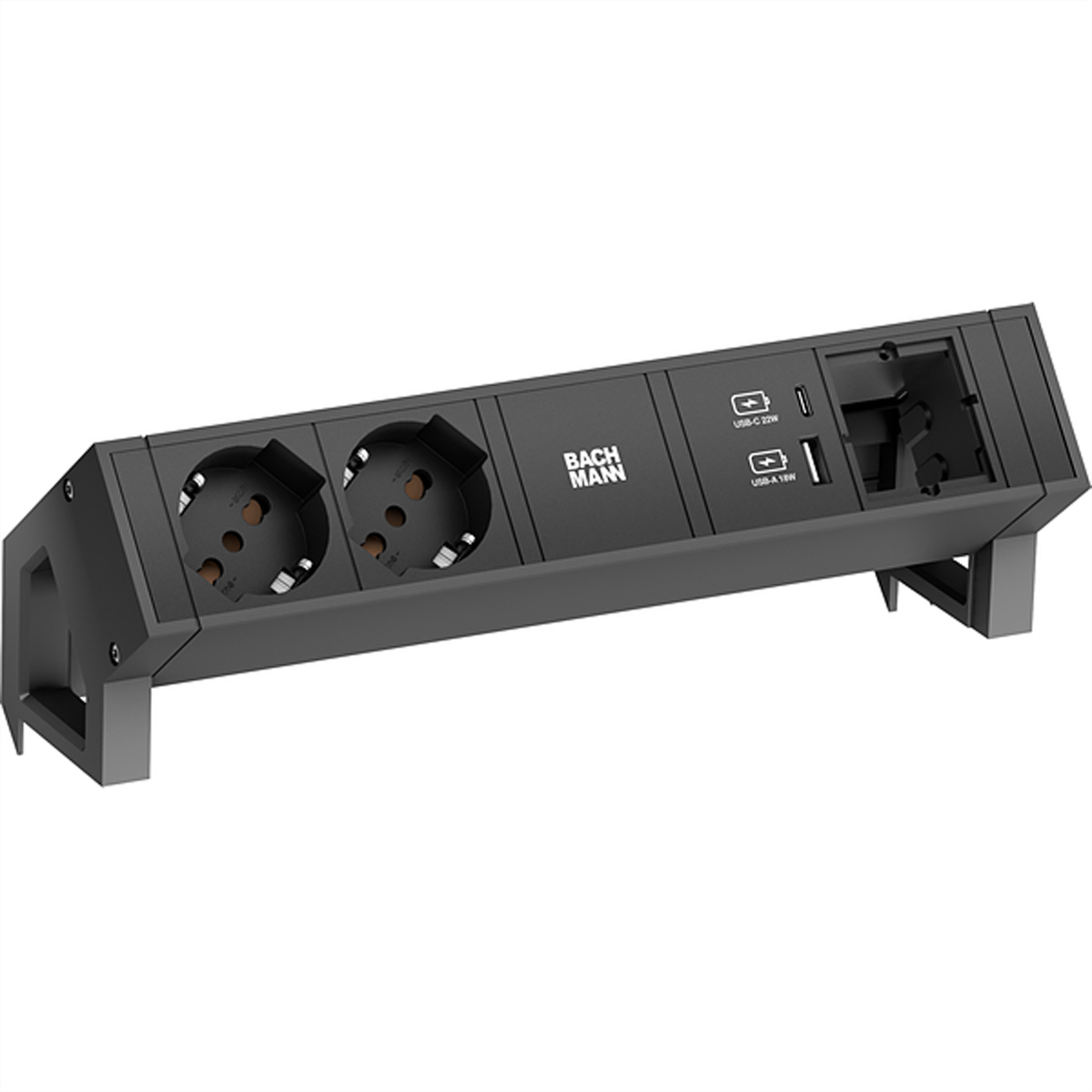 BACHMANN DESK2 2xP40 1xUSB A/C 22W 1xCM, 0,2m GST18 RAL9005 Italia Aufbau-Anschlussfelder DESK2