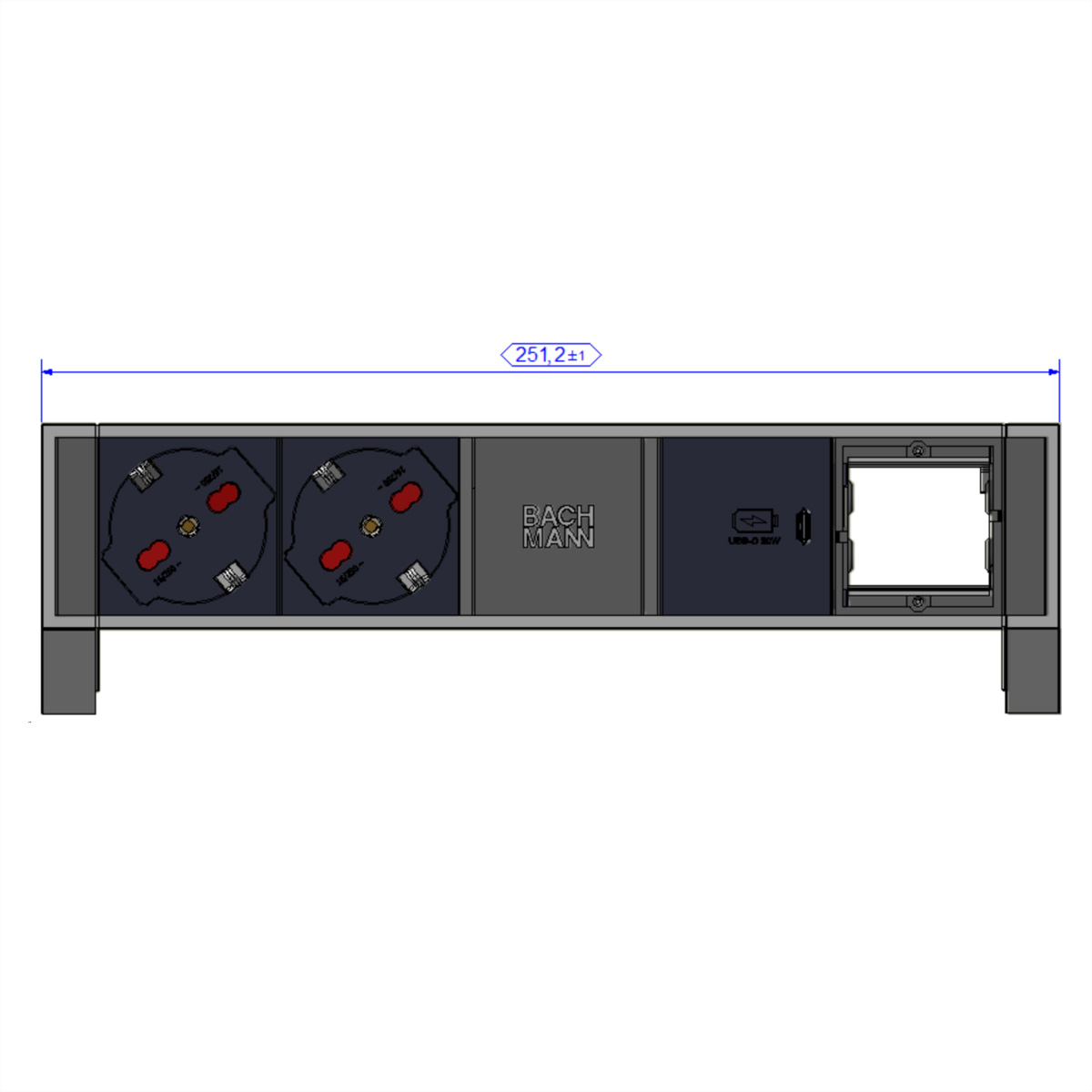 BACHMANN DESK2 2xP40 1xUSB C 30W 1xCM, 0,2m GST18 RAL9005 Italia Aufbau-Anschlussfelder DESK2