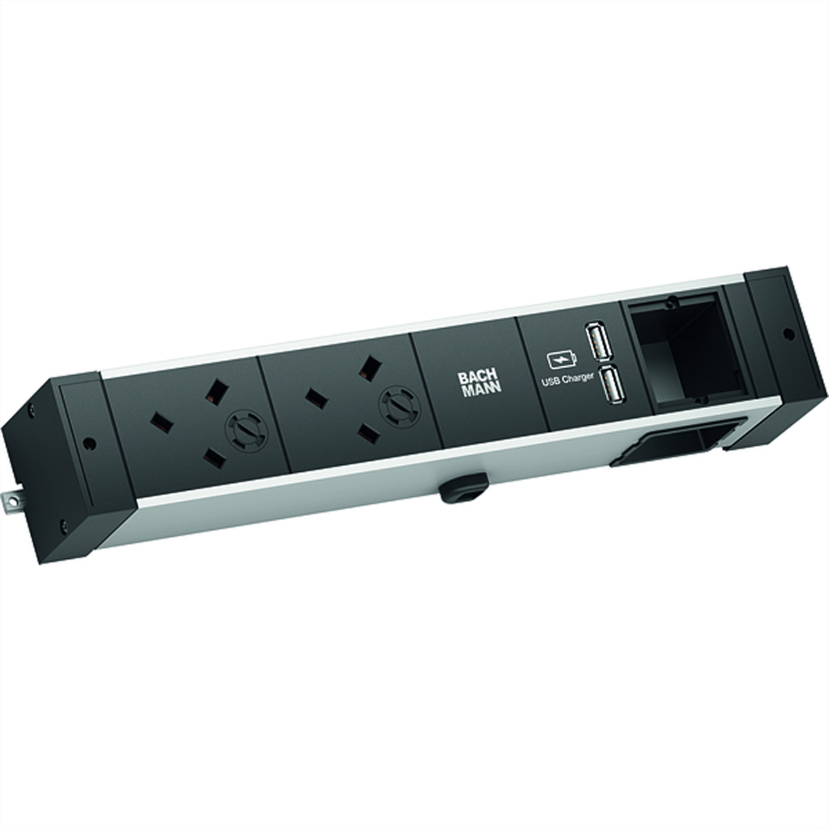 BACHMANN DESK RAIL 2xUK 1xCM, USB Charger 2,0m GST18 United Kingdom Aufbau-Anschlussfelder DESK RAIL