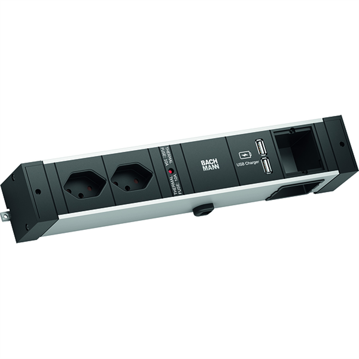 BACHMANN DESK RAIL 2xCH T13 USB Charger, 1xCM 2,0m GST18 Schweiz Aufbau-Anschlussfelder DESK RAIL