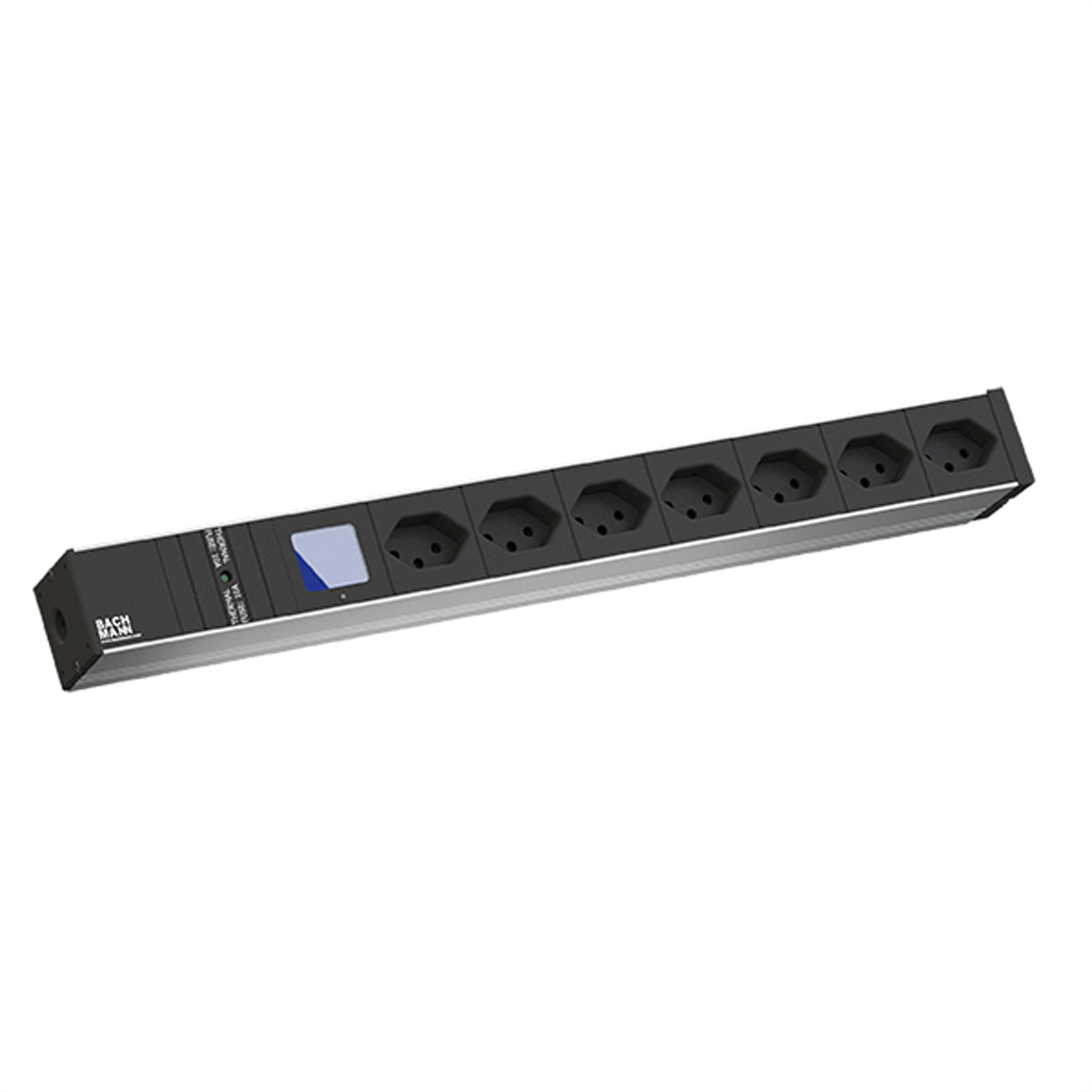 BACHMANN BN0500 19 Zoll 1HE 7xCH T13, 1xFuse 10A Strom 3,0m T23 Schweiz Steckdosenleiste