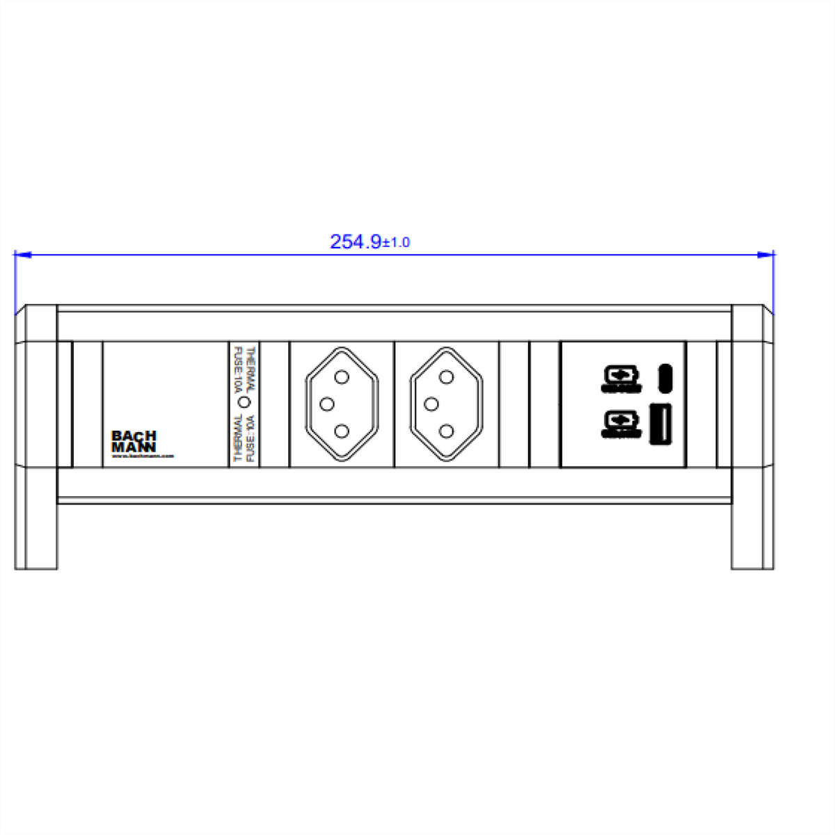 BACHMANN DESK 2xCH 0°, 1xUSB A/C 22W GST18 Schweiz