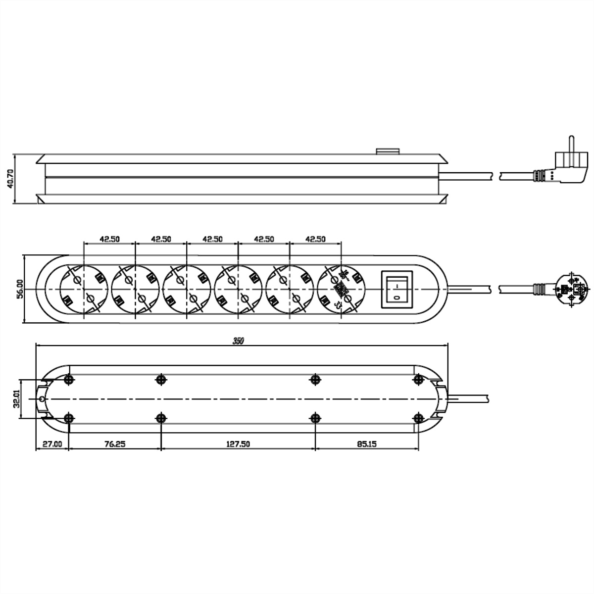 BACHMANN Steckdosenleiste \"Smart\", 6-fach, mit Schalter, Anschlussleitung 3,0 m, schwarz