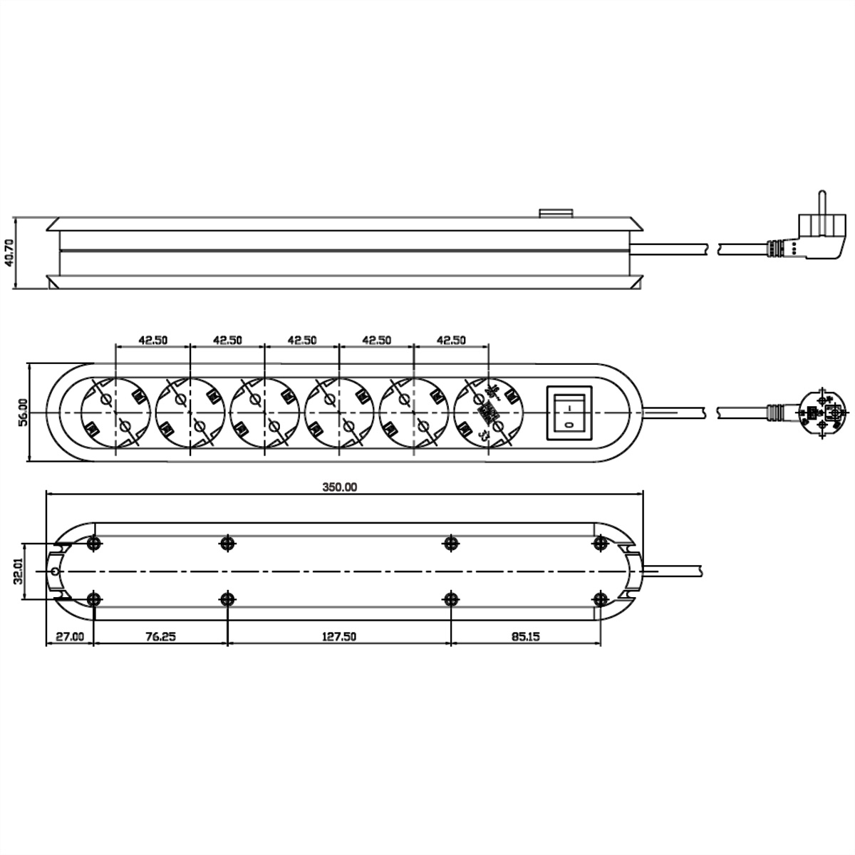 Bachmann Steckdosenleiste \"Smart\", 6-fach, mit Schalter, Anschlussleitung 1,5m weiß