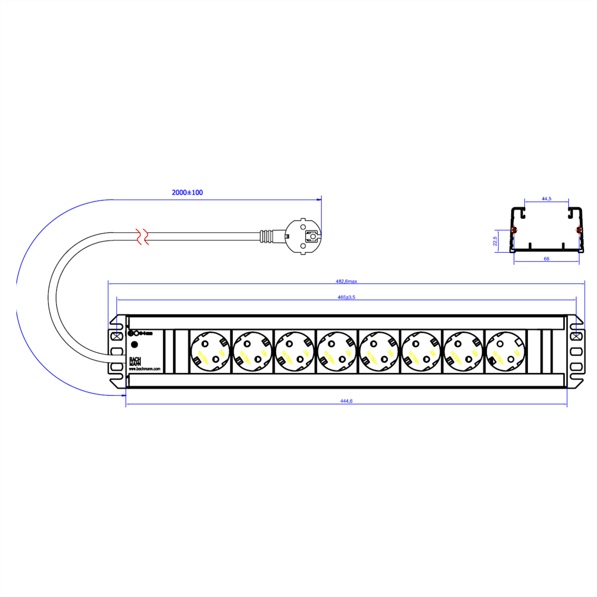 BACHMANN 300.006, Steckdosenleiste, BACHMANN 8x 2 m 300.006 (BILD2)