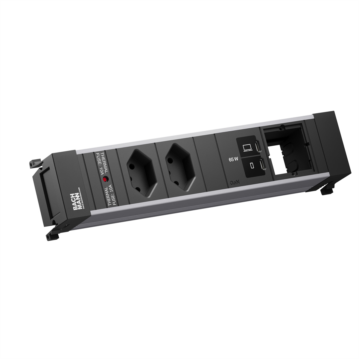 BACHMANN POWER FRAME ALU 2xT13 1xABD, 1xUSB C/C 65W Charger Einbau-Anschlussfelder POWER FRAME
