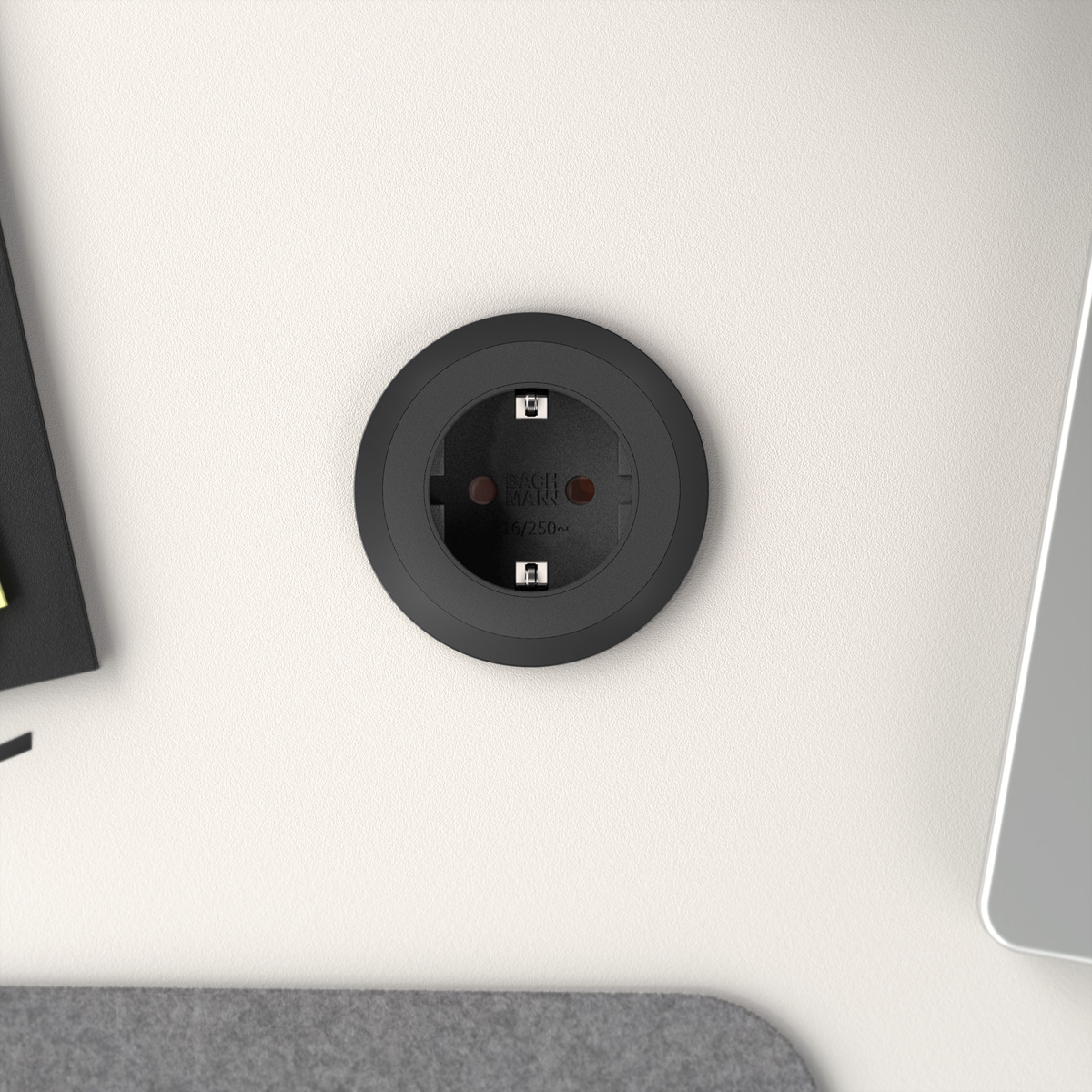 BACHMANN PIX 1x Schutzkontakt, mit Schutzkontakt und Zierringen in Weiß, Schwarz und Edelstahloptik, 2 m