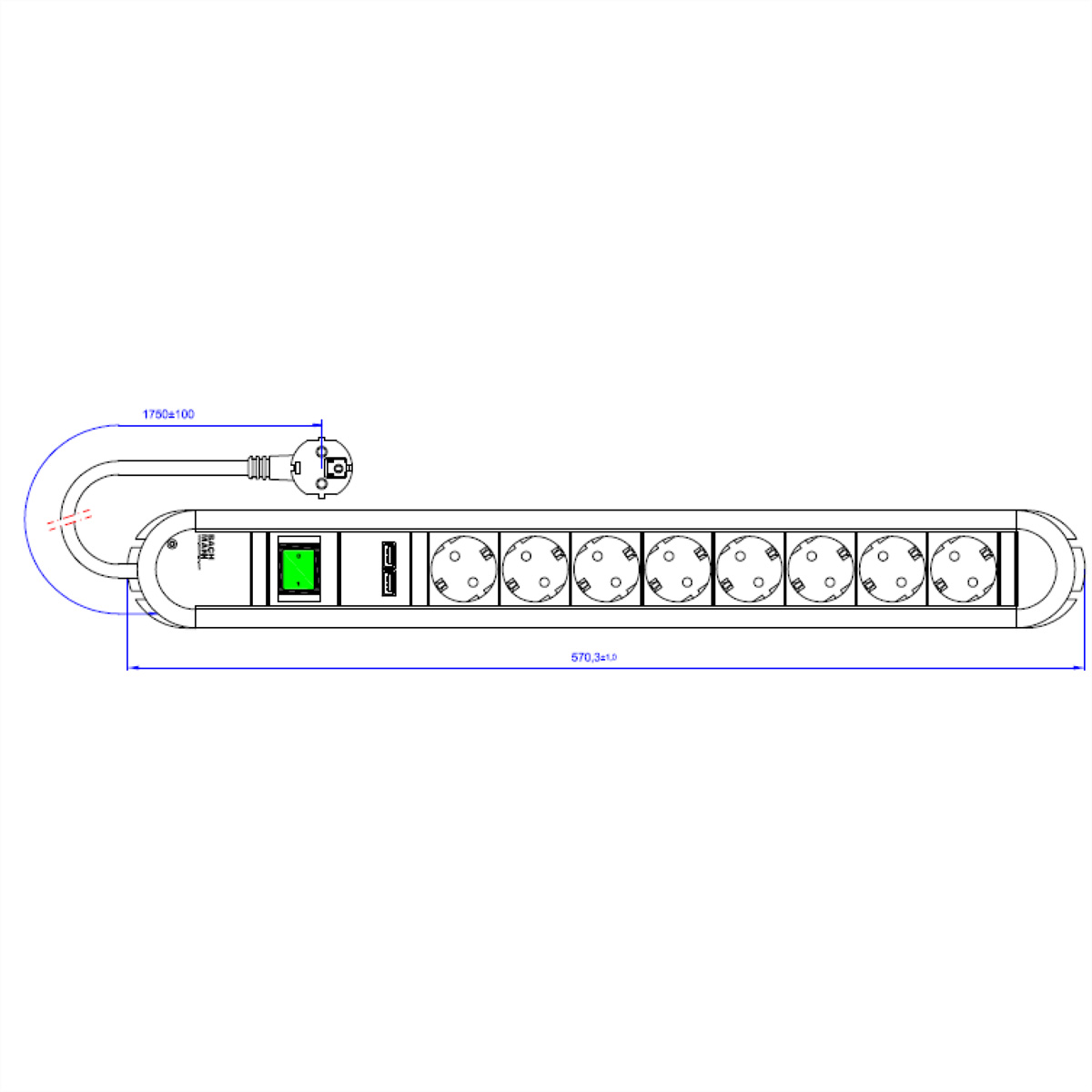 BACHMANN PRIMO 8xSchuko Schalter 2xUSB-Ladeport