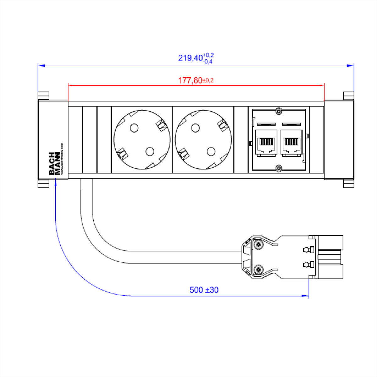 BACHMANN POWER FRAME Small 2x Schutzkontakt 2x CAT6, 317.101 (BILD2)