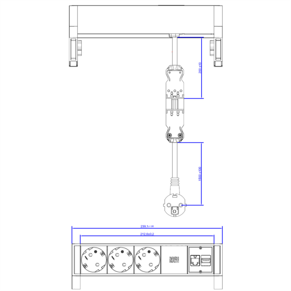 BACHMANN DESK2 3x Schutzkontakt, 1x CAT6 1x USB3 weiss, 902.301 (BILD2)