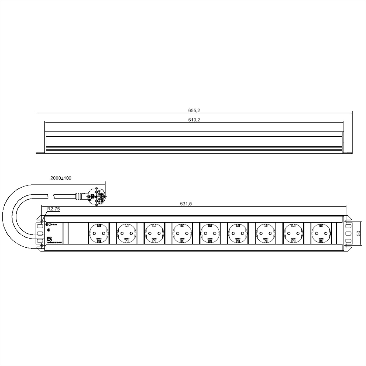 BACHMANN Handwerkerleiste 9fach, 2m o.Schalter