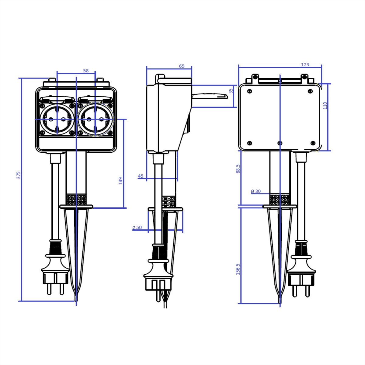 Bachmann Gartensteckdose IP44 394.180 mit Erdspieß und 2 Schuko-Steckdosen