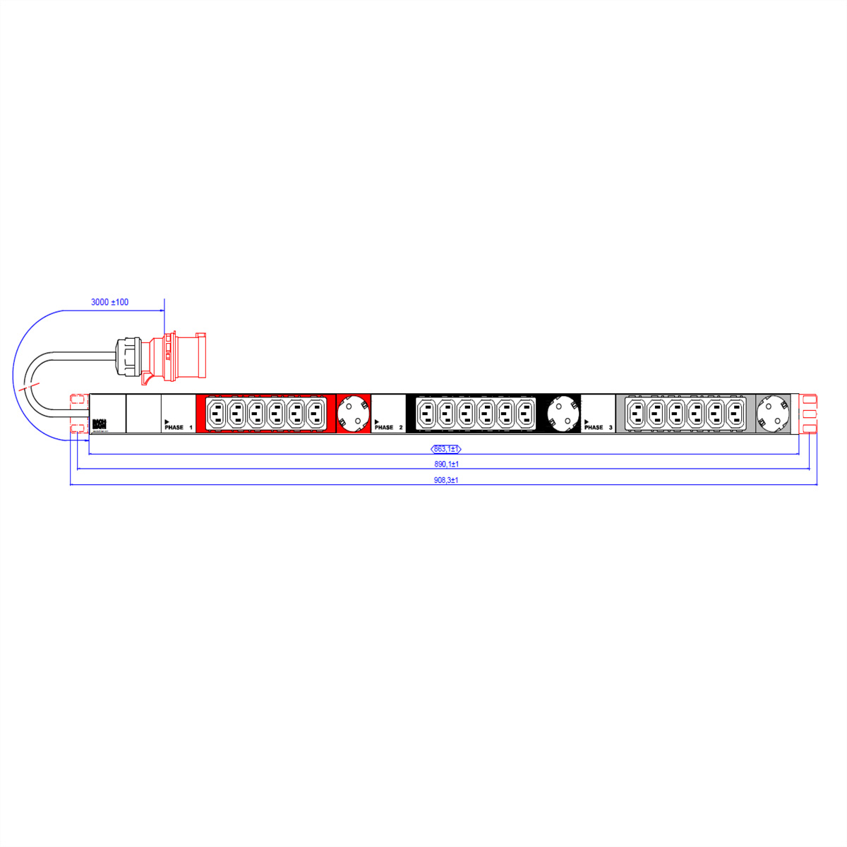 BACHMANN IT PDU ALU 1HE 18x C13 3x Schutzkontakt CEE 3x 800.2337 (BILD2)