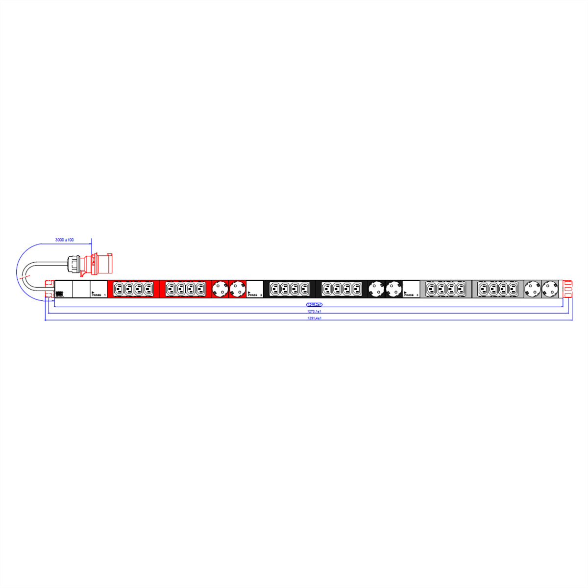 BACHMANN IT PDU ALU 1HE 24x C13 6x Schutzkontakt CEE 3x 16A rot