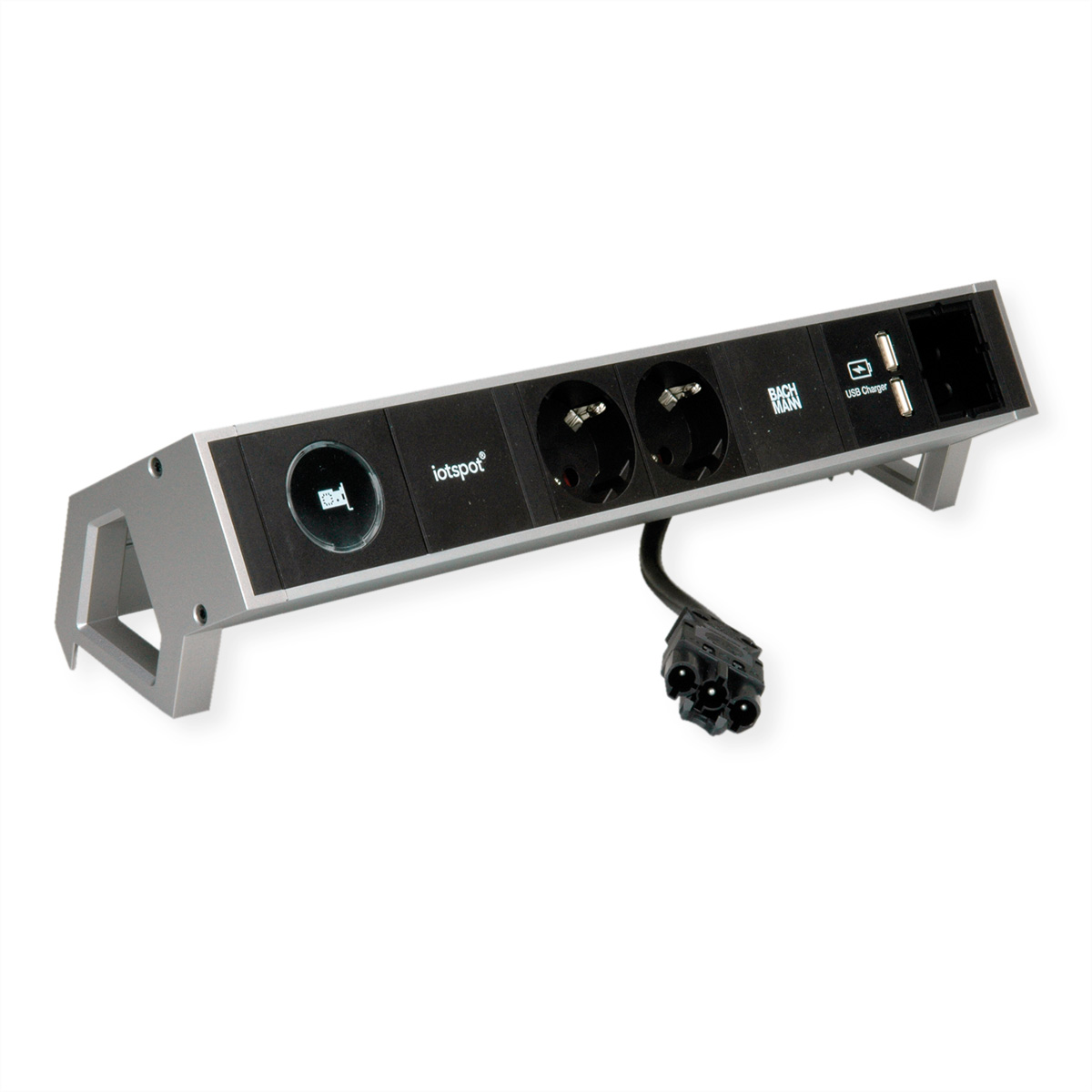 BACHMANN DESK2 1xIOTspot 2xSchutzkontakt, USB Charger 1xABD 0,2m GST18, inox