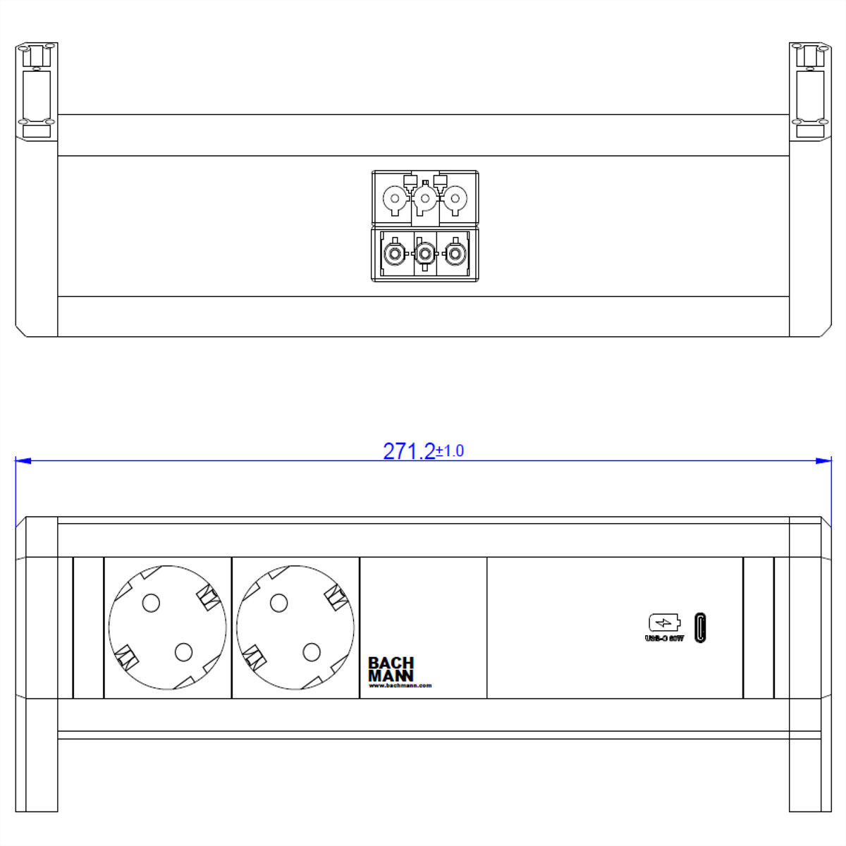 BACHMANN DESK 2xSchutzkontakt USB C, USB Charger 60W GST18