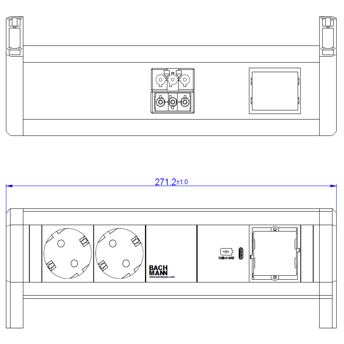 BACHMANN DESK 2xSchutzkontakt USB C, USB Charger 30W 1xABD GST18