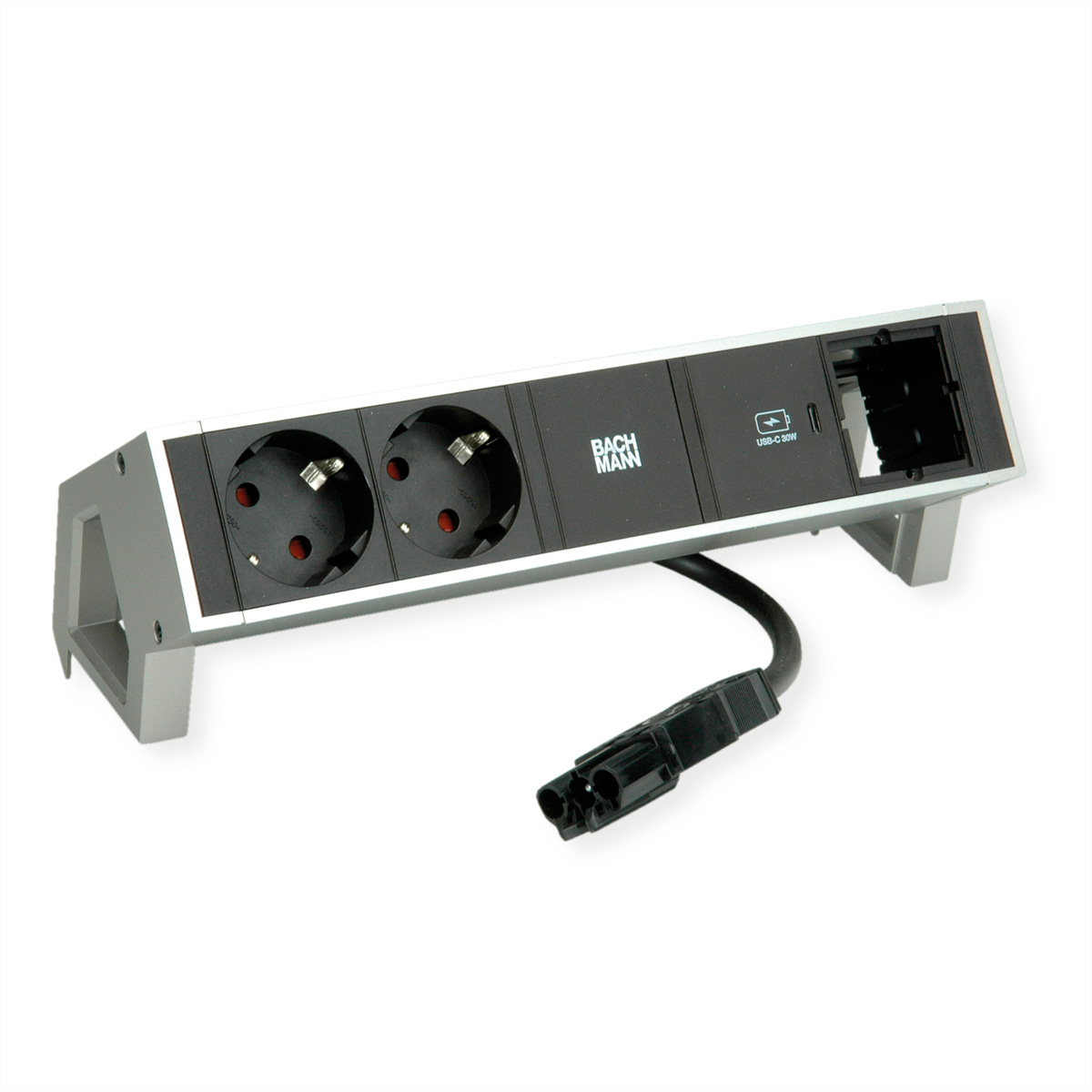 BACHMANN DESK2 2xSchutzkontakt USB C, USB Charger 30W 1xABD 0,2m GST18 INOX Aufbau-Anschlussfelder DESK2