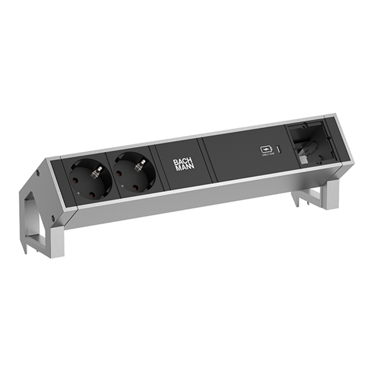 BACHMANN DESK2 2xSchutzkontakt USB C, USB Charger 60W 1xABD 0,2m GST18 INOX Aufbau-Anschlussfelder DESK2