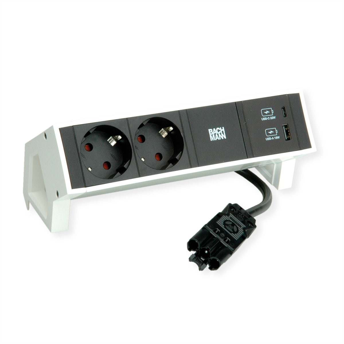 BACHMANN DESK2 2xSchutzkontakt USB A&,C, USB Charger 22W 0,2m GST18 weiss