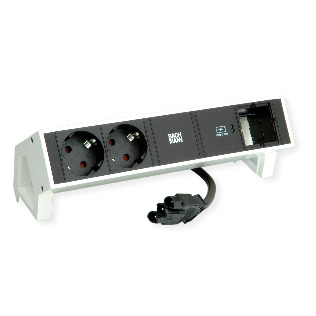 BACHMANN DESK2 2xSchutzkontakt USB C, USB Charger 30W 1xABD 0,2m GST18 weiss Aufbau-Anschlussfelder DESK2