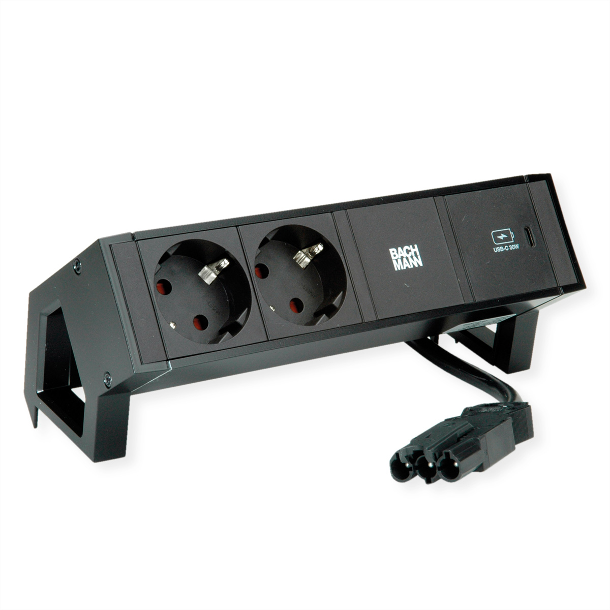 BACHMANN DESK2 2xSchutzkontakt USB C, USB Charger 30W 0,2m GST18 Schwarz Aufbau-Anschlussfelder DESK2