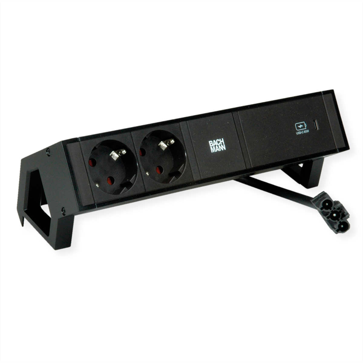 BACHMANN DESK2 2xSchutzkontakt USB C, USB Charger 60W 0,2m GST18 Schwarz Aufbau-Anschlussfelder DESK2