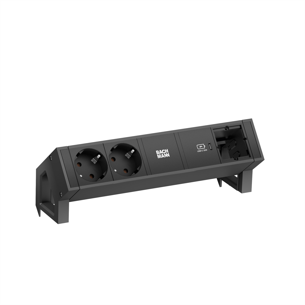 BACHMANN DESK2 2xSchutzkontakt USB C, USB Charger 30W 1xABD 0,2m GST18 Schwarz Aufbau-Anschlussfelder DESK2