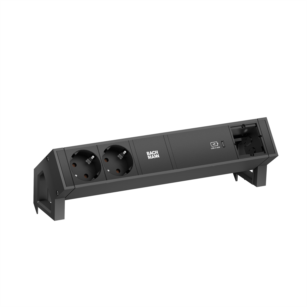 BACHMANN DESK2 2xSchutzkontakt USB C, USB Charger 60W 1xABD 0,2m GST18 Schwarz Aufbau-Anschlussfelder DESK2